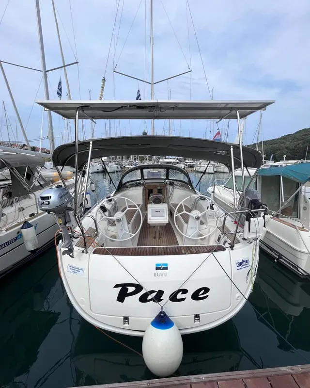 Cockpit of Pace, a Bavaria Cruiser 34 sailboat at Grad Pula, Croatia