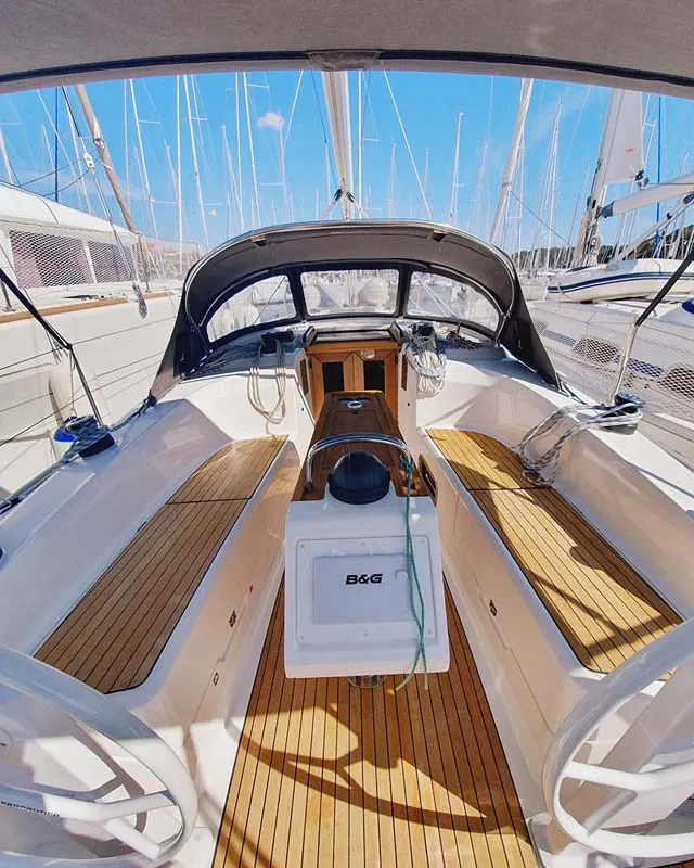 Cockpit of Pace, a Bavaria Cruiser 34 sailboat at Grad Pula, Croatia