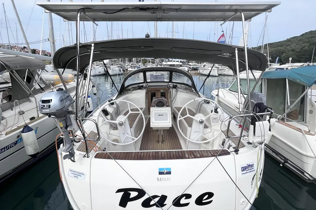 Cockpit of Pace, a Bavaria Cruiser 34 sailboat at Grad Pula, Croatia