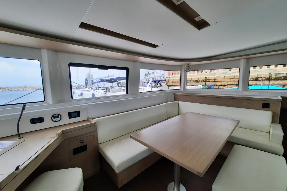Salon of ALBA, a Lagoon 46 catamaran at Tonnarella, Italy