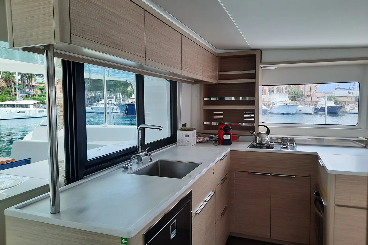 Galley of ALBA, a Lagoon 46 catamaran at Tonnarella, Italy