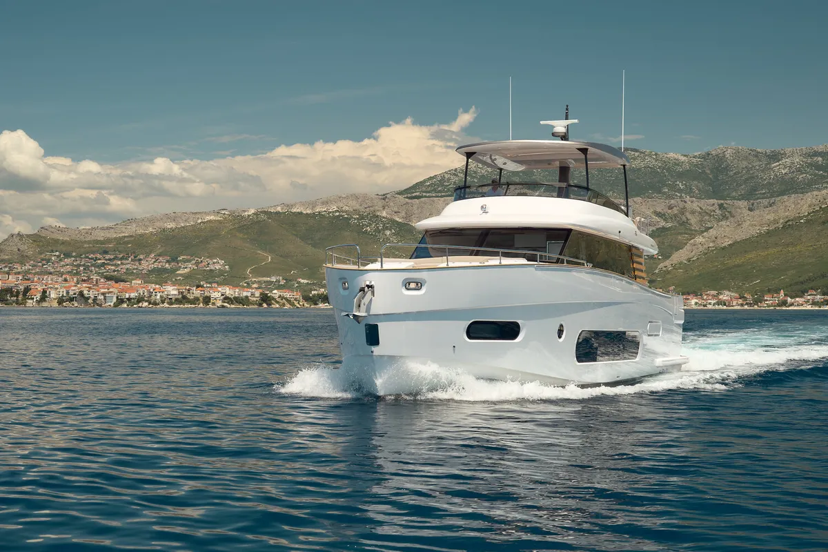 Exterior view of Princess M, a Azimut Magellano 66 motor yacht at Podstrana - Miljevac, Croatia