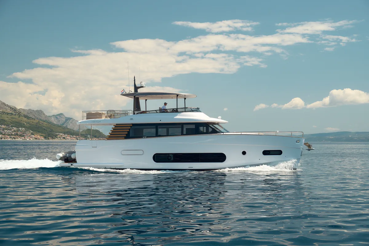Exterior view of Princess M, a Azimut Magellano 66 motor yacht at Podstrana - Miljevac, Croatia