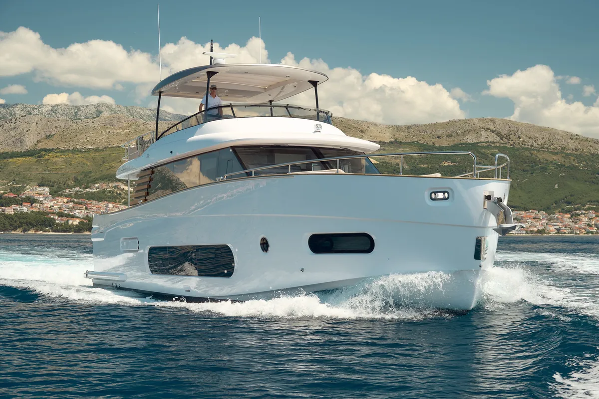Exterior view of Princess M, a Azimut Magellano 66 motor yacht at Podstrana - Miljevac, Croatia