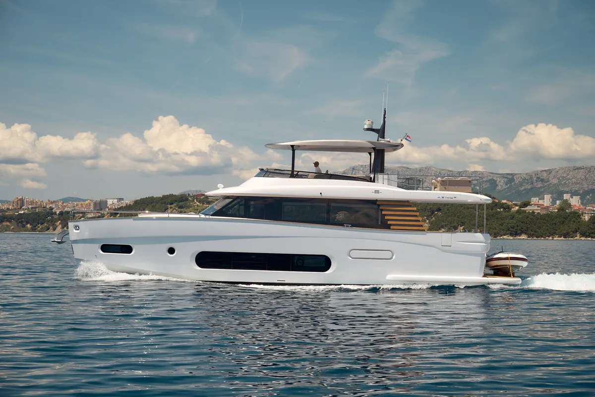 Exterior view of Princess M, a Azimut Magellano 66 motor yacht at Podstrana - Miljevac, Croatia