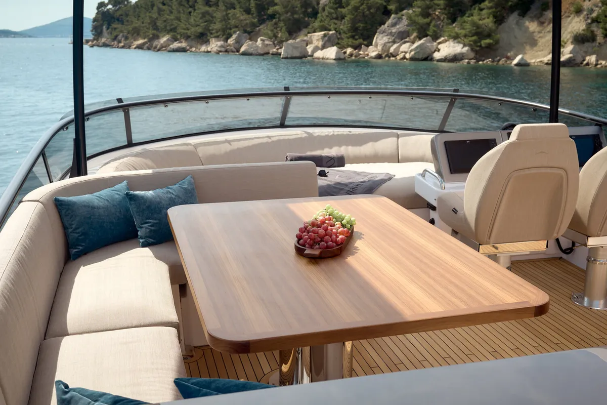 Deck of Princess M, a Azimut Magellano 66 motor yacht at Podstrana - Miljevac, Croatia
