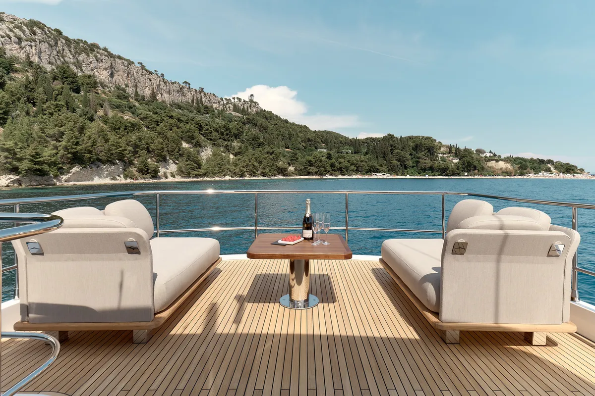 Deck of Princess M, a Azimut Magellano 66 motor yacht at Podstrana - Miljevac, Croatia