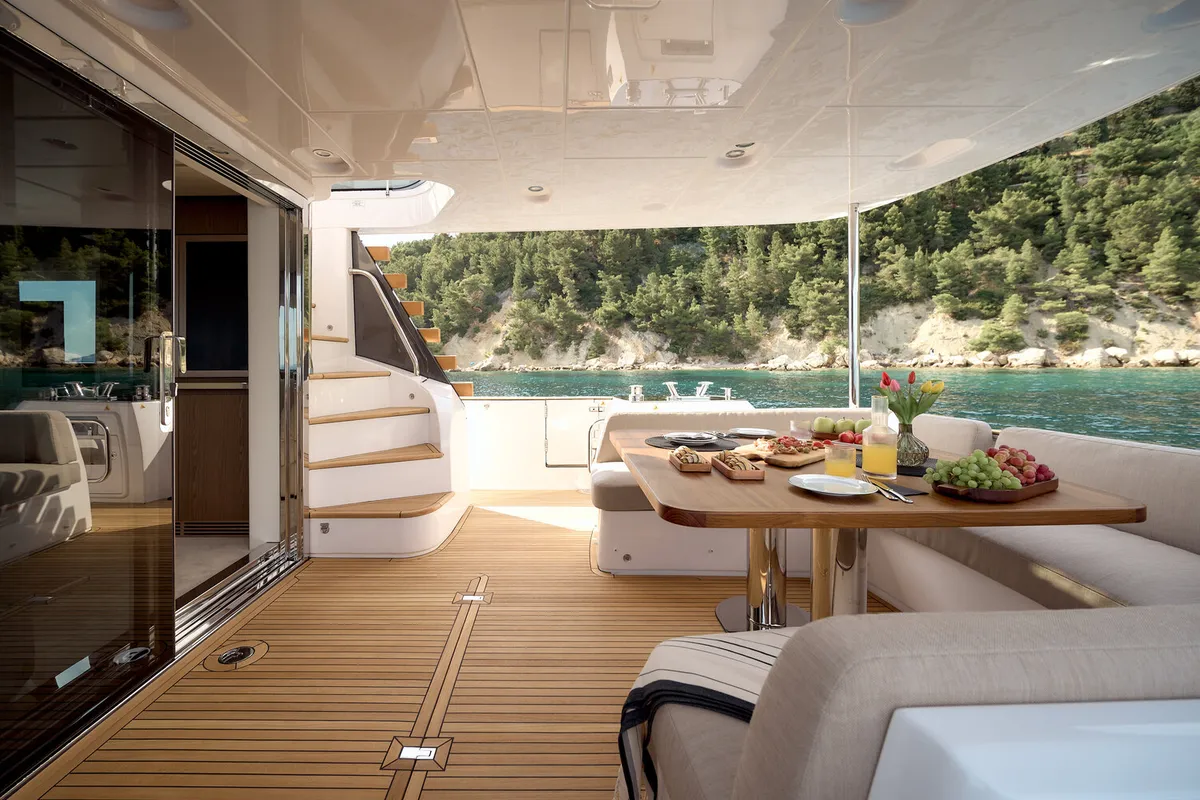 Deck of Princess M, a Azimut Magellano 66 motor yacht at Podstrana - Miljevac, Croatia