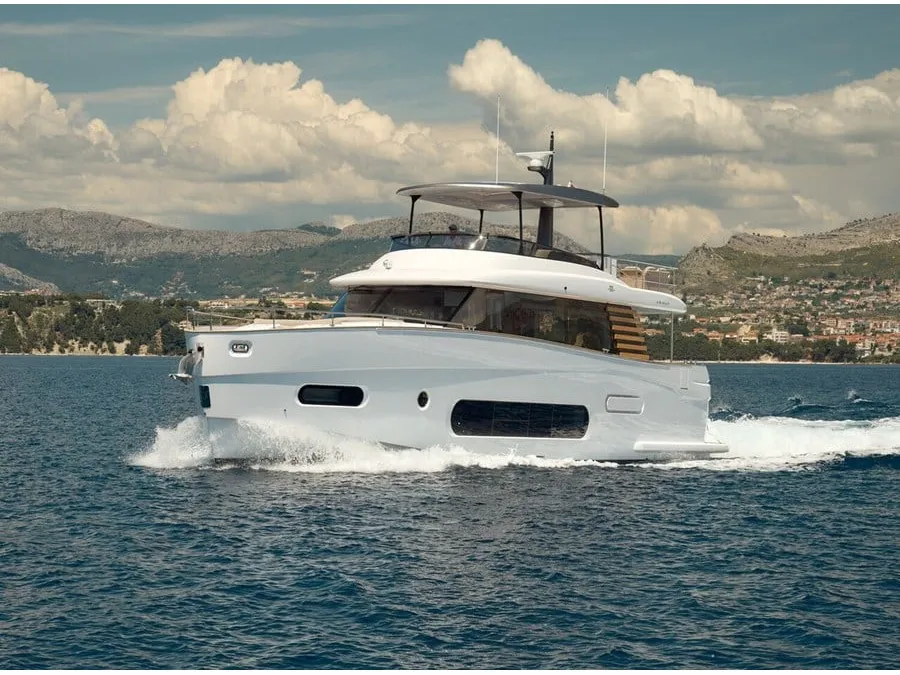 Exterior view of Princess M, a Azimut Magellano 66 motor yacht at Podstrana - Miljevac, Croatia