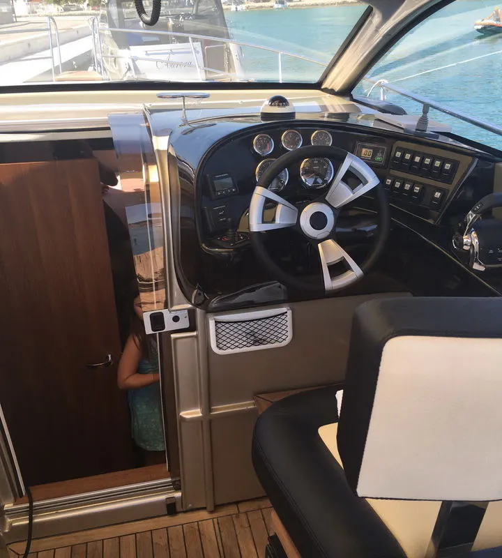 Cockpit of Laura, a Grginić jahte Mirakul 30 motorboat at Grad Biograd na Moru, Croatia