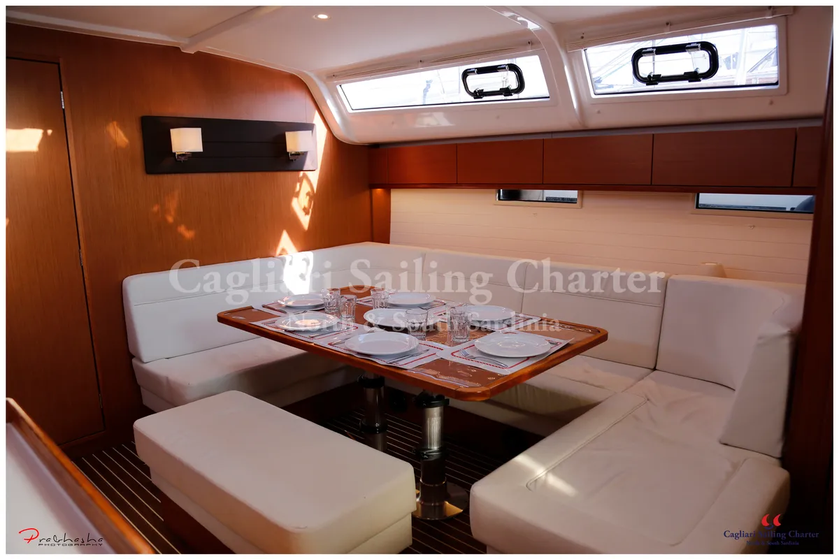 Salon of Mediterranea, a Bavaria Cruiser 51 sailboat at Cagliari, Italy