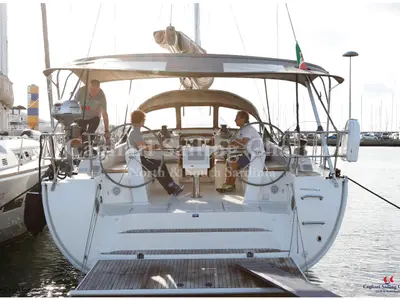 Deck of Mediterranea, a Bavaria Cruiser 51 sailboat at Cagliari, Italy