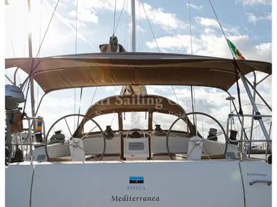 Cockpit of Mediterranea, a Bavaria Cruiser 51 sailboat at Cagliari, Italy