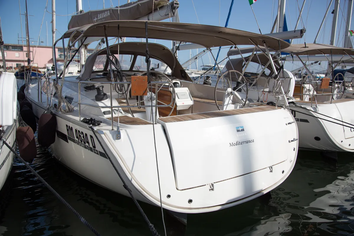 Exterior view of Mediterranea, a Bavaria Cruiser 51 sailboat at Cagliari, Italy