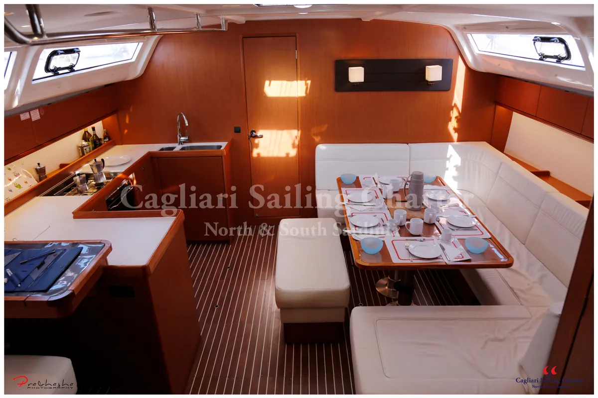 Salon of Mediterranea, a Bavaria Cruiser 51 sailboat at Cagliari, Italy