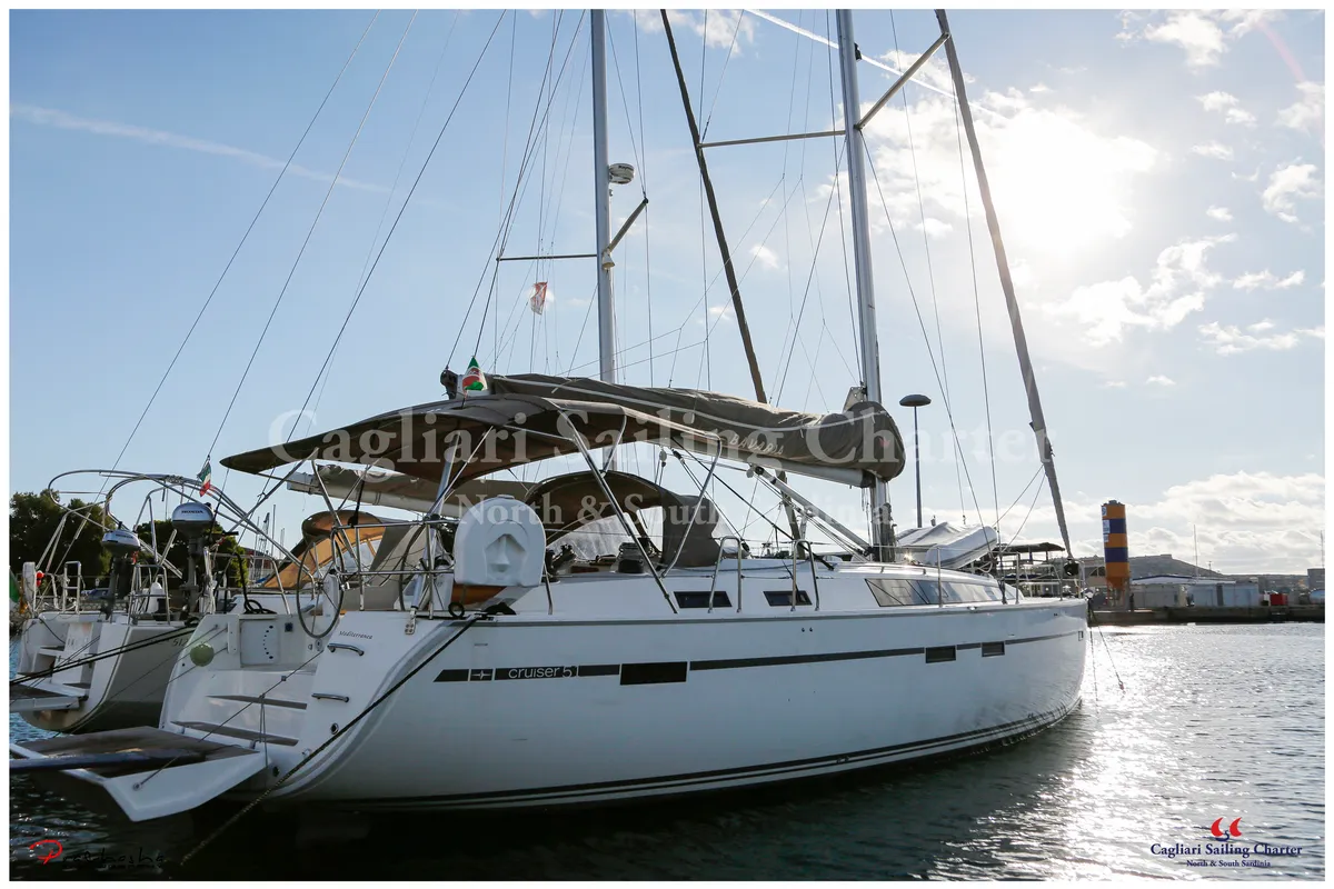 Exterior view of Mediterranea, a Bavaria Cruiser 51 sailboat at Cagliari, Italy