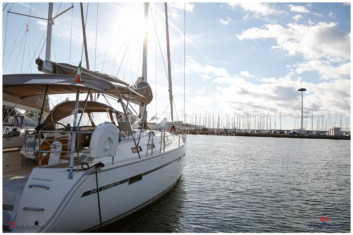 Exterior view of Mediterranea, a Bavaria Cruiser 51 sailboat at Cagliari, Italy