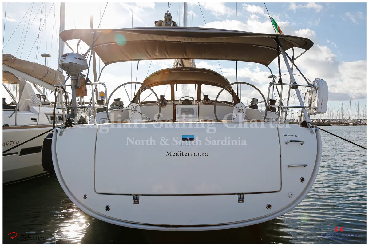 Exterior view of Mediterranea, a Bavaria Cruiser 51 sailboat at Cagliari, Italy