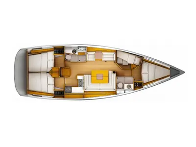 Floor plan of Sicily, a Jeanneau Sun Odyssey 449 sailboat at Athens, Greece