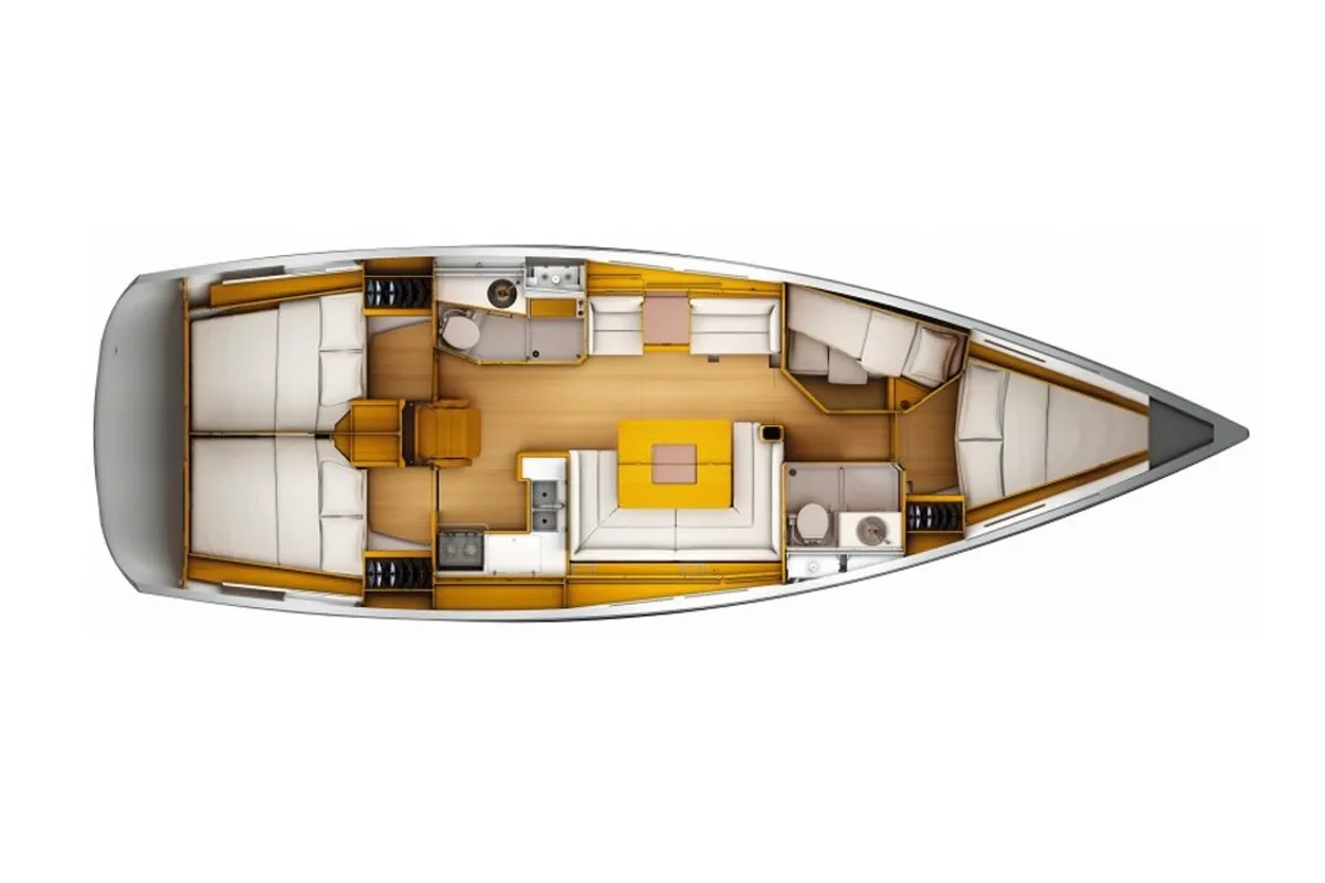 Floor plan of Sicily, a Jeanneau Sun Odyssey 449 sailboat at Athens, Greece