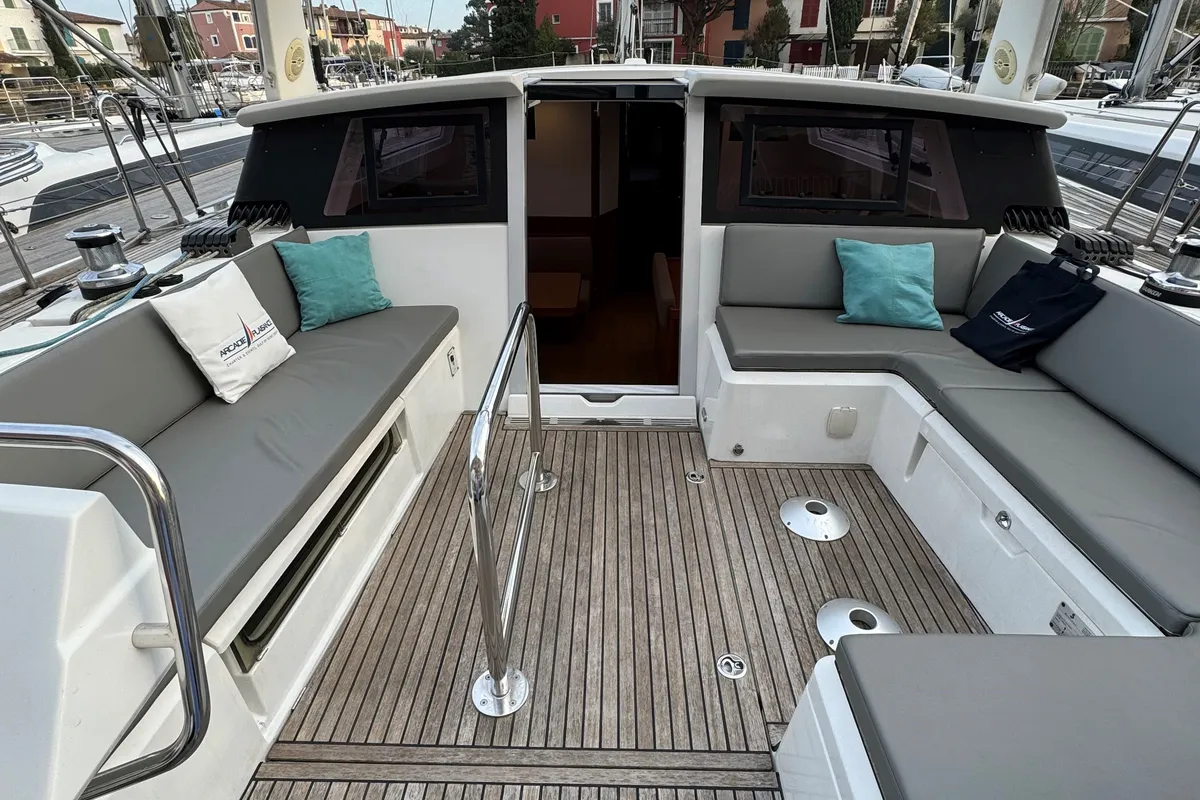 Deck of Hadi Hadi, a Beneteau Sense 50 sailboat at Grimaud, France