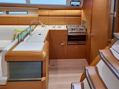 Galley of Matar, a Jeanneau Sun Odyssey 449 sailboat at Cagliari, Italy