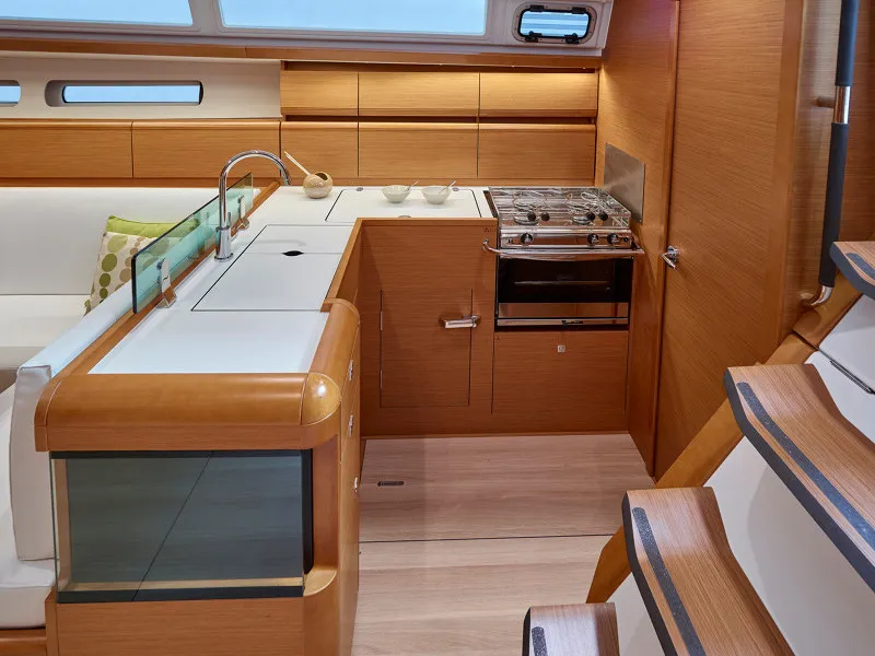 Galley of Matar, a Jeanneau Sun Odyssey 449 sailboat at Cagliari, Italy