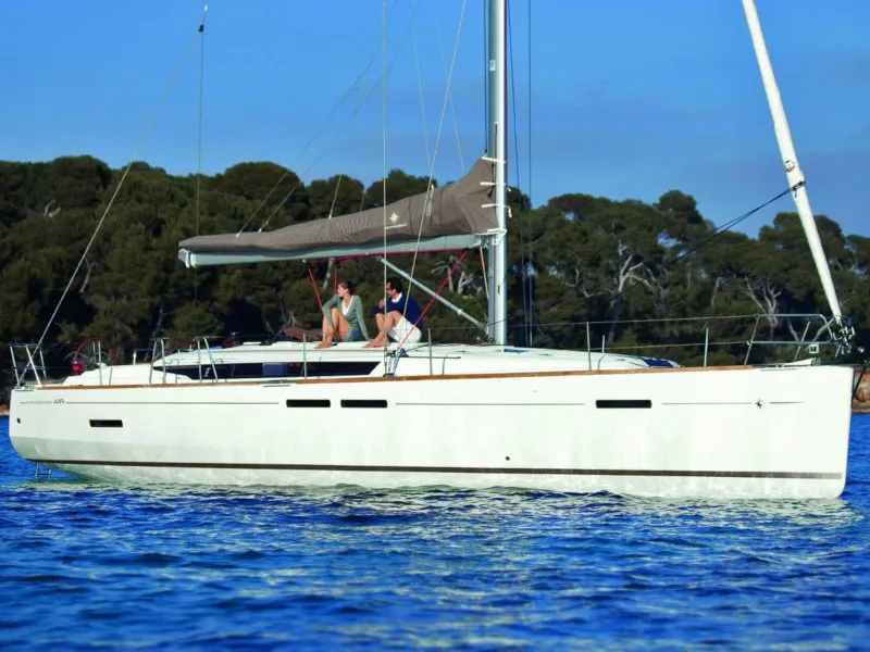 Exterior view of Matar, a Jeanneau Sun Odyssey 449 sailboat at Cagliari, Italy