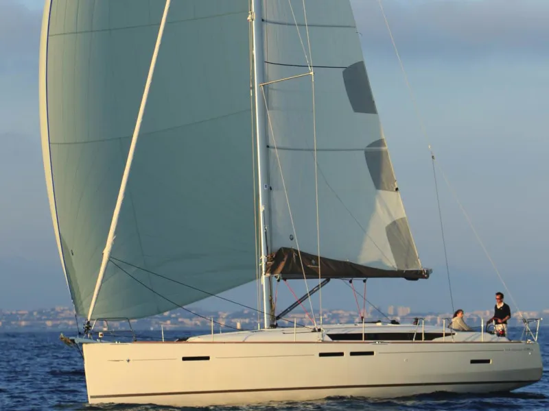 Exterior view of Matar, a Jeanneau Sun Odyssey 449 sailboat at Cagliari, Italy