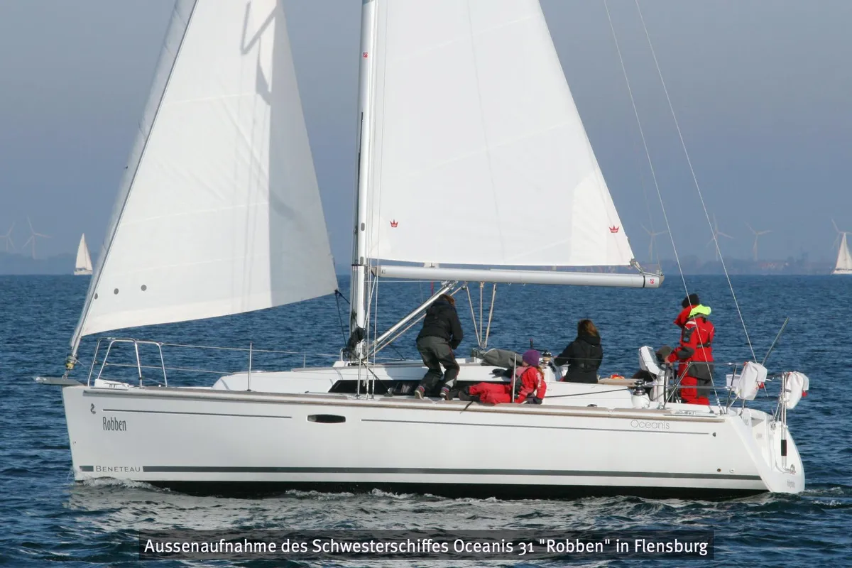Exterior view of Sterntaler, a Beneteau Oceanis 31 sailboat at Flensburg, Germany