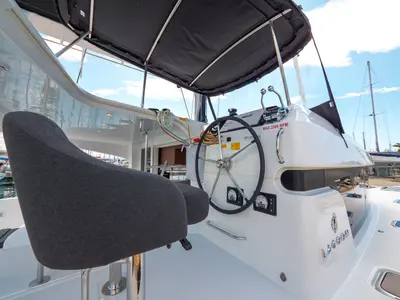 Cockpit of Blue Eyes, a Lagoon 40 catamaran at Split, Croatia