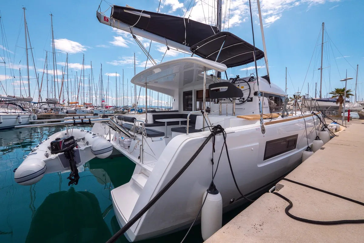 Exterior view of Blue Eyes, a Lagoon 40 catamaran at Split, Croatia