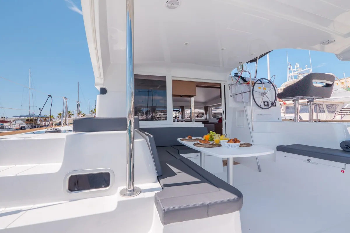 Deck of Blue Eyes, a Lagoon 40 catamaran at Split, Croatia