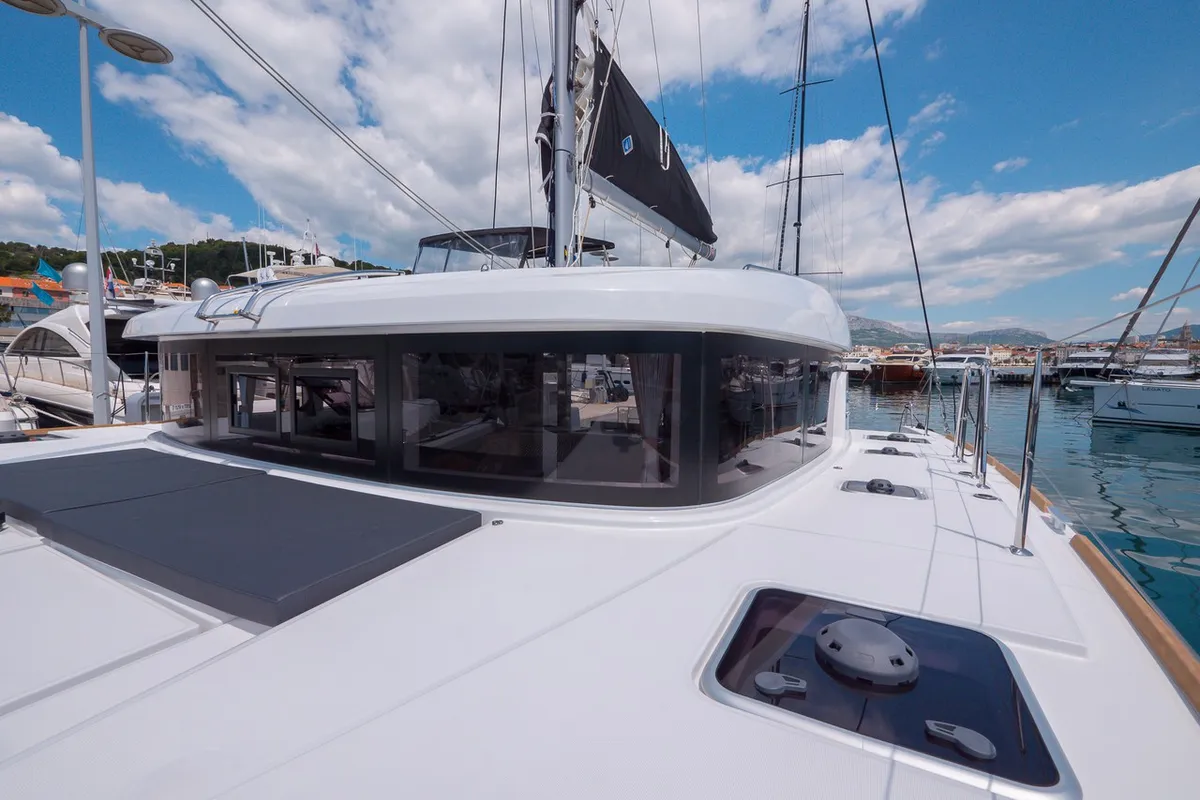 Deck of Blue Eyes, a Lagoon 40 catamaran at Split, Croatia
