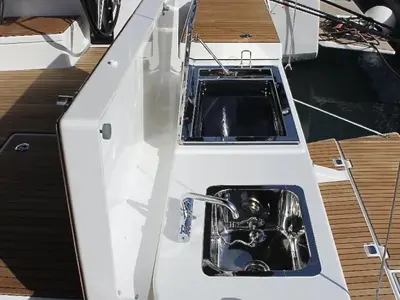 Deck of Taddarita, a Dufour 530 sailboat at Palermo, Italy