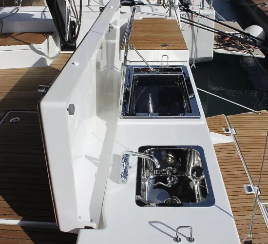 Deck of Taddarita, a Dufour 530 sailboat at Palermo, Italy