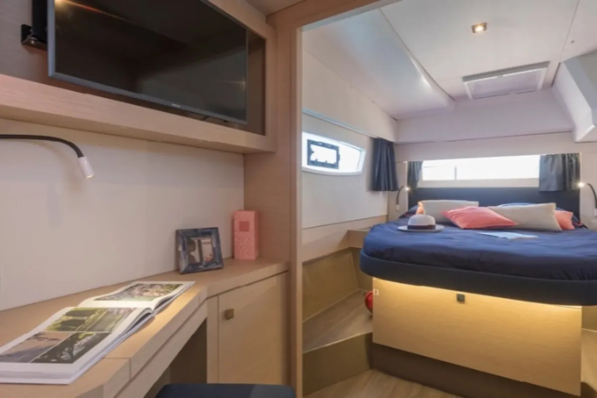 Cabin on Gabian, a Fountaine Pajot Astréa 42 catamaran at Cogolin, France
