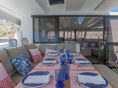 Deck of Gabian, a Fountaine Pajot Astréa 42 catamaran at Cogolin, France