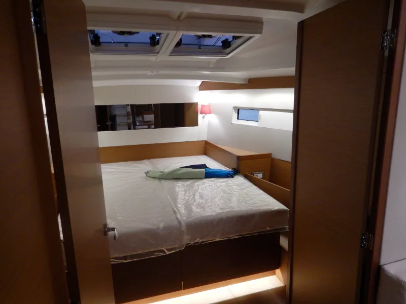 Cabin on Rebelezza, a Jeanneau Sun Odyssey 440 sailboat at Palma de Mallorca, Spain