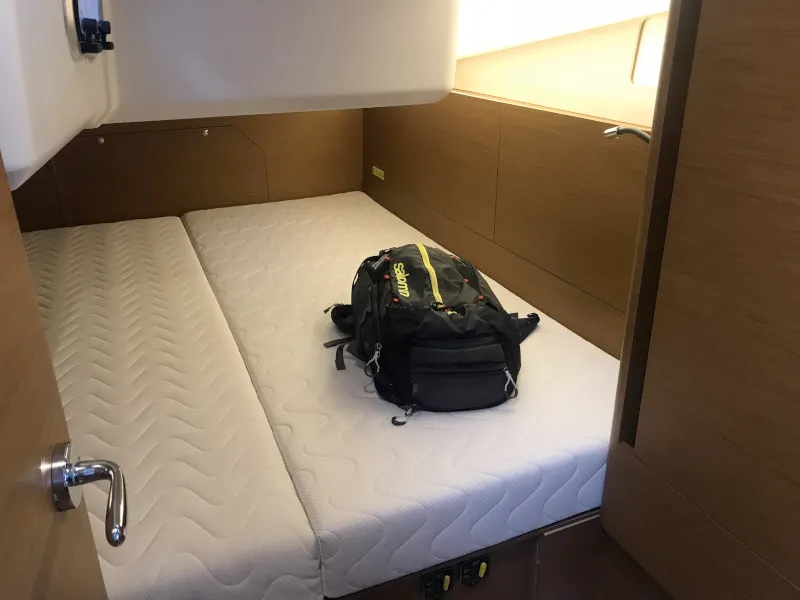 Cabin on Rebelezza, a Jeanneau Sun Odyssey 440 sailboat at Palma de Mallorca, Spain