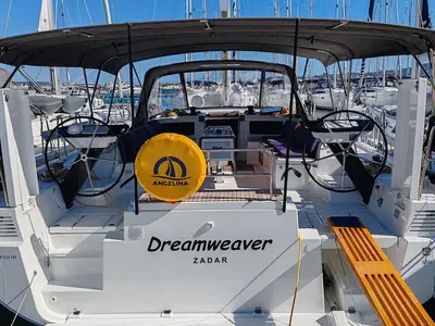 Cockpit of Dreamweaver, a Dufour 530 sailboat at Sukošan, Croatia