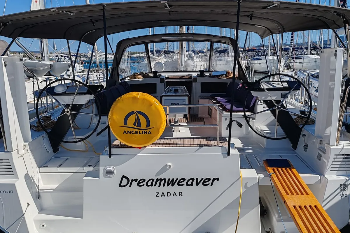 Cockpit of Dreamweaver, a Dufour 530 sailboat at Sukošan, Croatia
