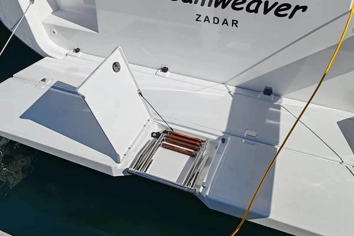 Deck of Dreamweaver, a Dufour 530 sailboat at Sukošan, Croatia
