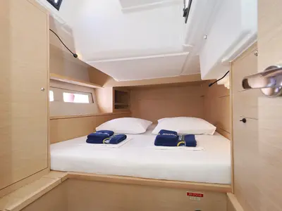 Cabin on Dreamweaver, a Dufour 530 sailboat at Sukošan, Croatia