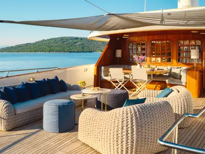 Deck of To je to, a Benetti Classic 115 motor yacht at Grad Trogir, Croatia