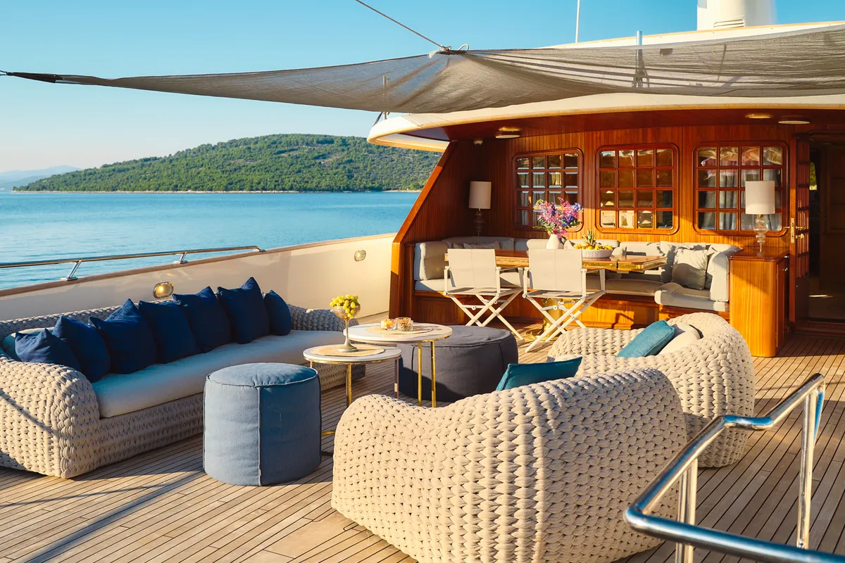 Deck of To je to, a Benetti Classic 115 motor yacht at Grad Trogir, Croatia