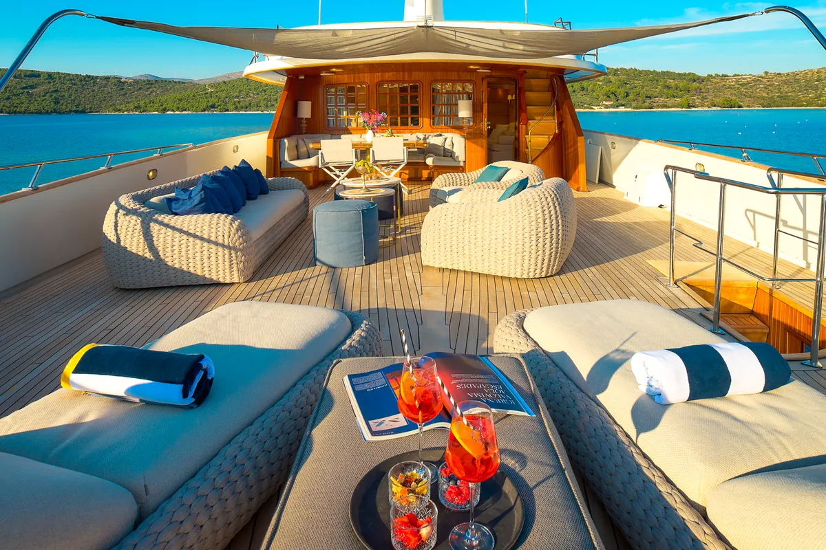 Deck of To je to, a Benetti Classic 115 motor yacht at Grad Trogir, Croatia