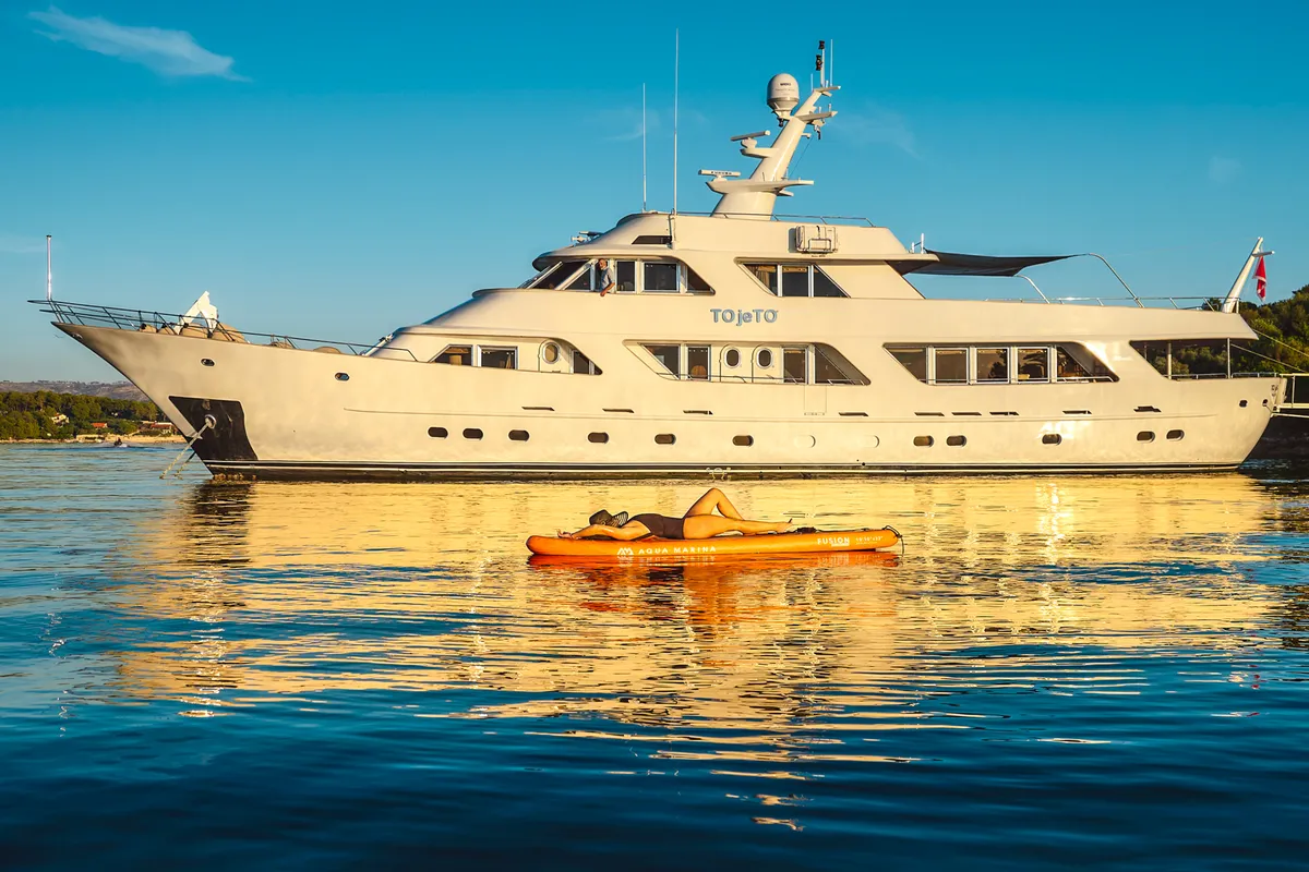 Exterior view of To je to, a Benetti Classic 115 motor yacht at Grad Trogir, Croatia