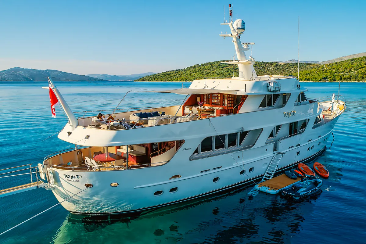 Exterior view of To je to, a Benetti Classic 115 motor yacht at Grad Trogir, Croatia