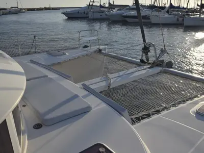 Deck of Giulia, a Lagoon 380 catamaran at Marsala, Italy